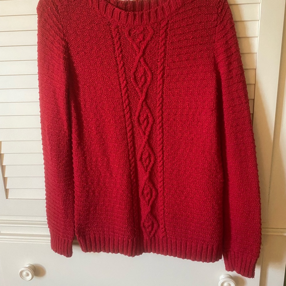 Jones New York Red Cable-Knit Crewneck Sweater